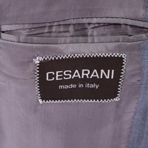 Cesarani Wool Gray Plaid W/ Blue Windowpane 2 Piece Suit 46R 40 / 25.5 Short Leg - Picture 14 of 16